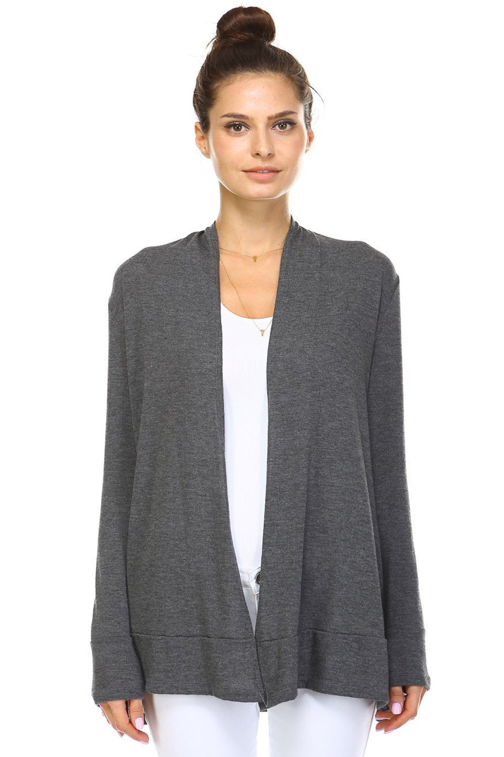 A-Line Solid Long Sleeve Hacci Knit Cardigan