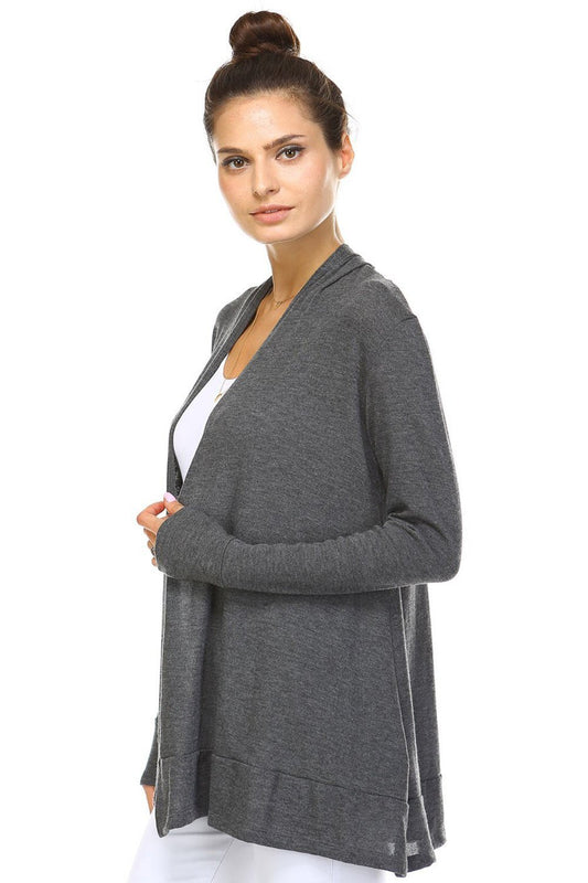 A-Line Solid Long Sleeve Hacci Knit Cardigan