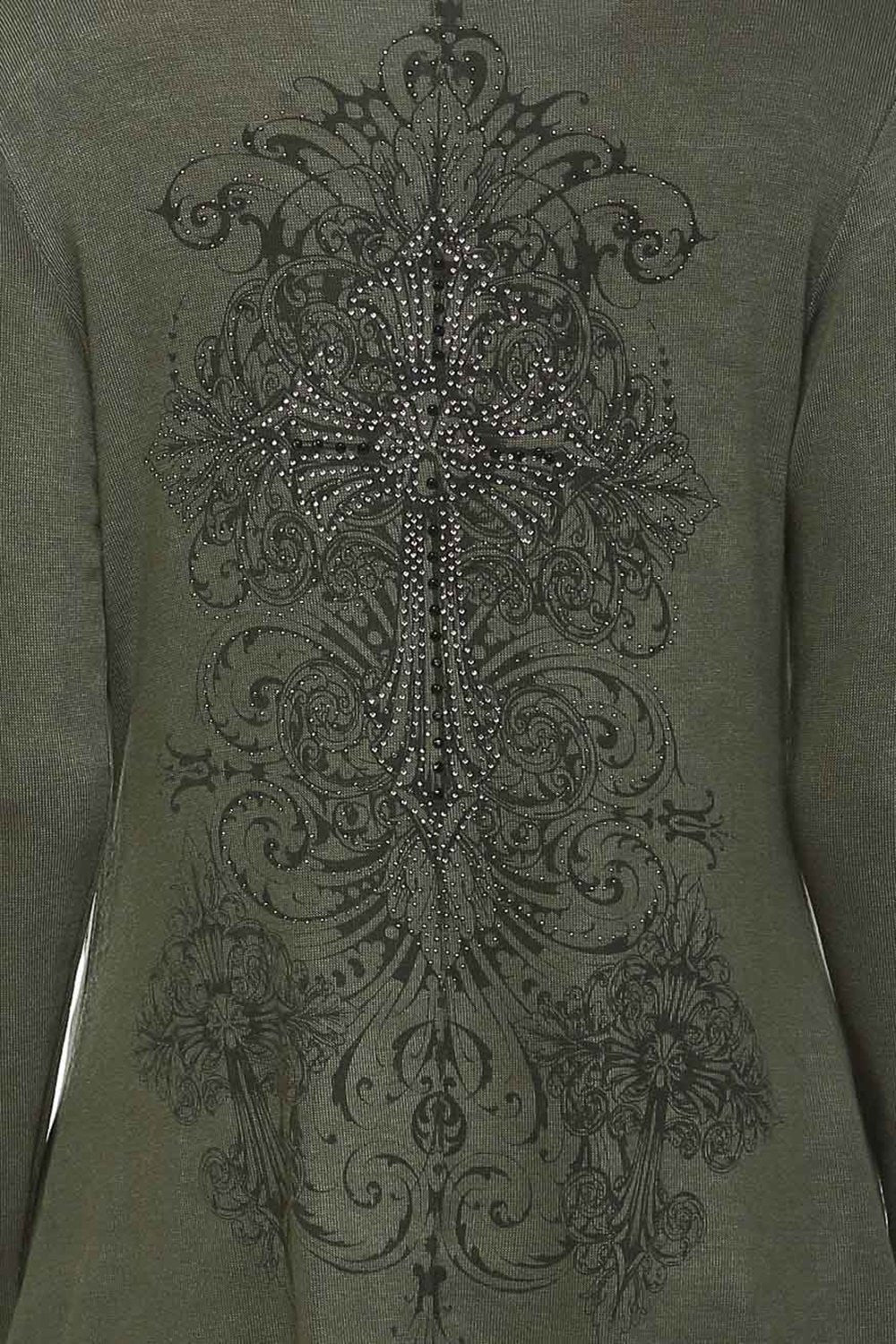 Hunter Green Long Sleeve A-line Knit Cardigan/Cross Tattoo Scroll style Back