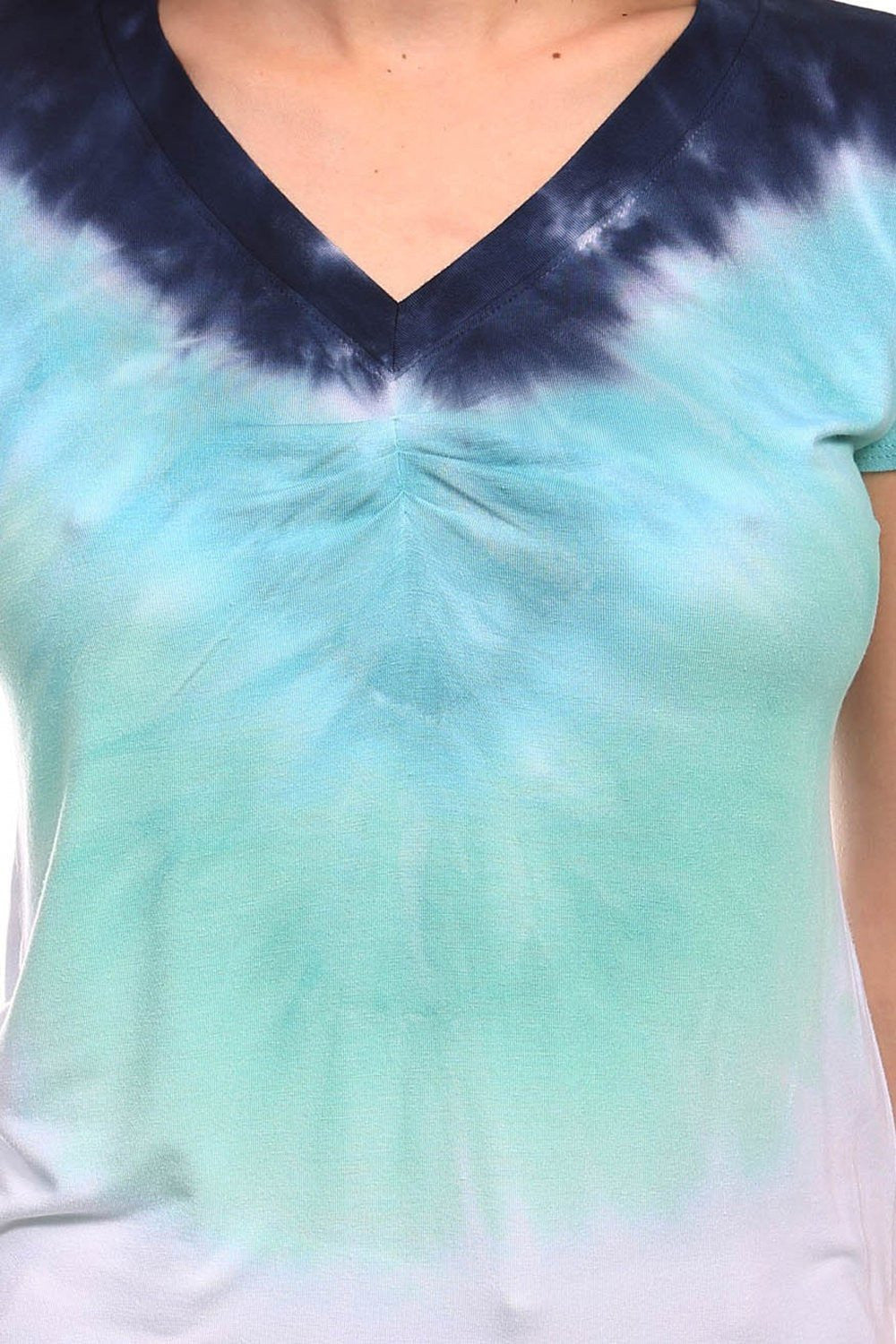 Women's Tie Dye Short Sleeve Tops -  Mint Tie Dye V-neck Top