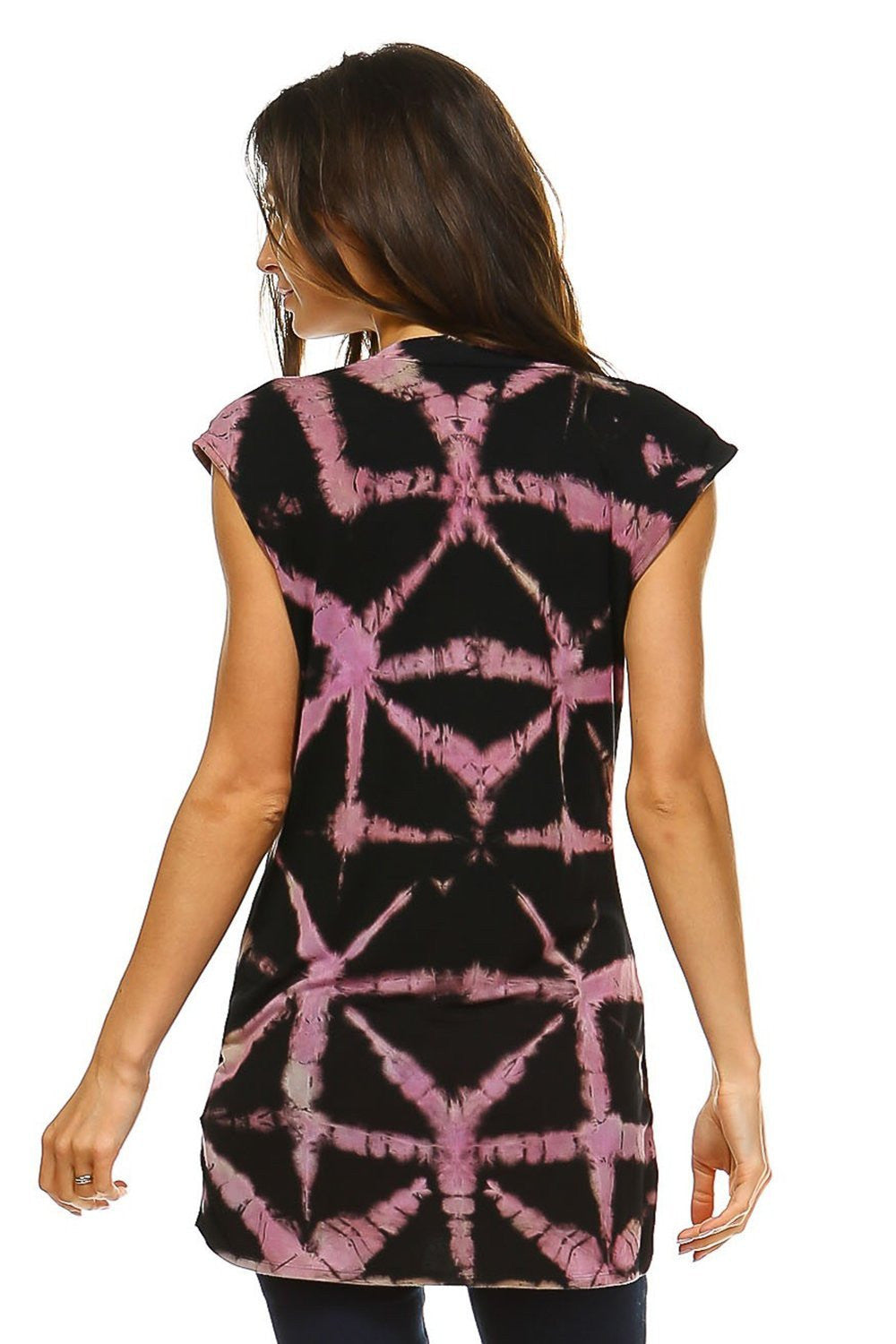 Women Tops - Black & Lavender Abstract Tie-Dye Tunic Top