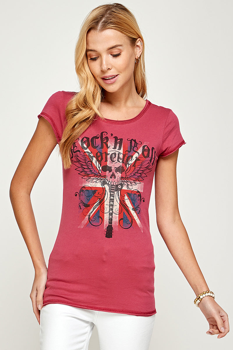 Tunic Tops Activewear Shortsleeve Graphic Tee/Back Laser Cut