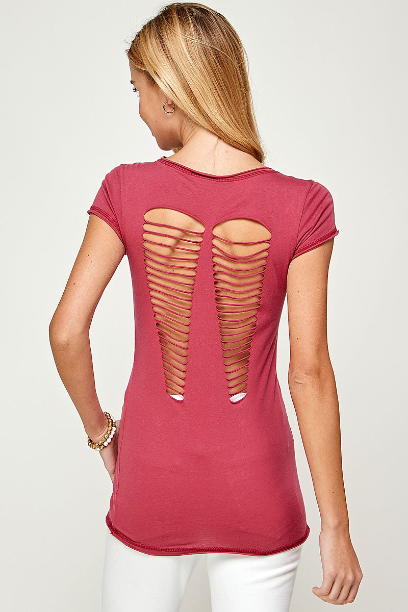 Tunic Tops Activewear Shortsleeve Graphic Tee/Back Laser Cut