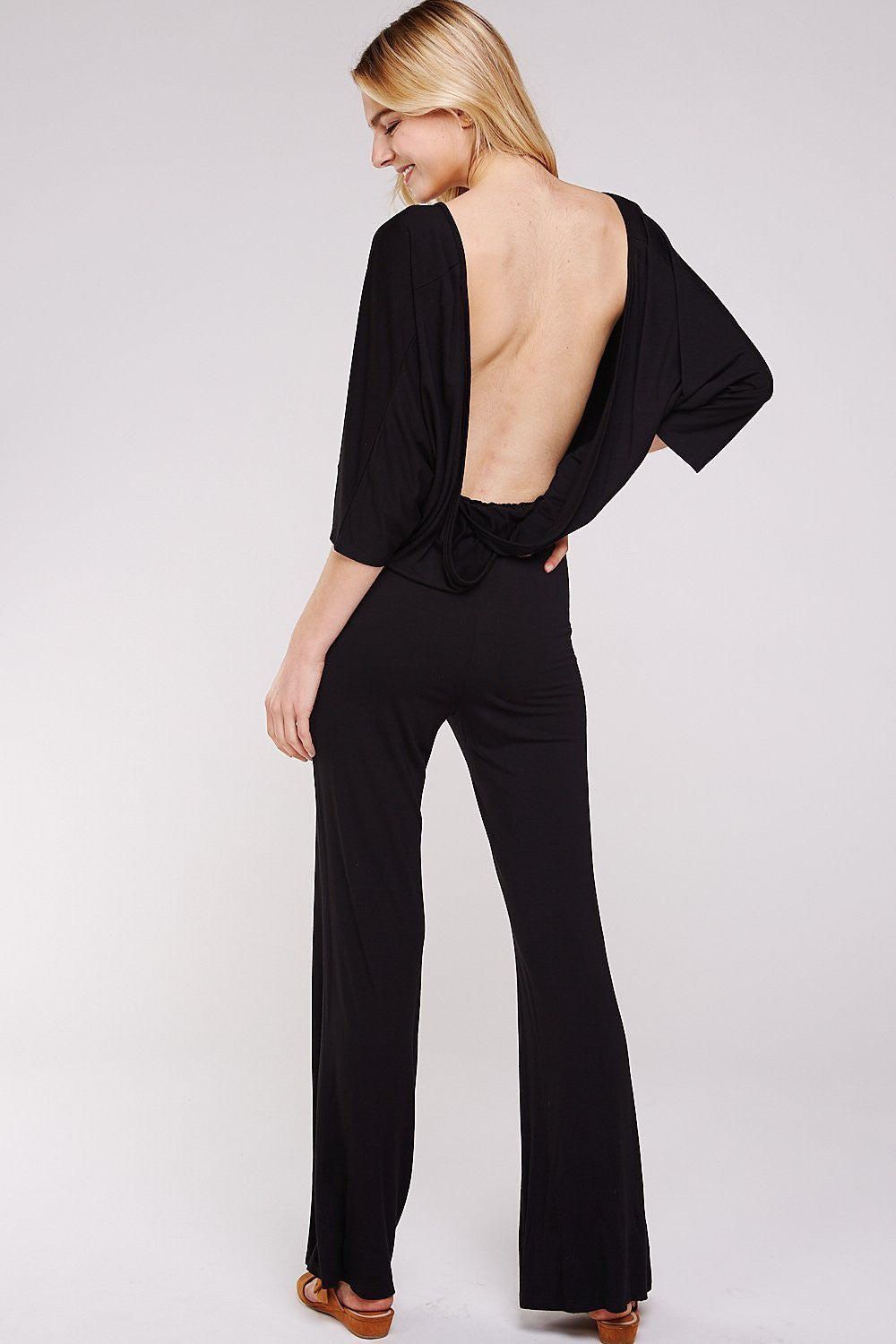 Women's Jumpsuit with Black Deep Plunge V-Neck Cross Over