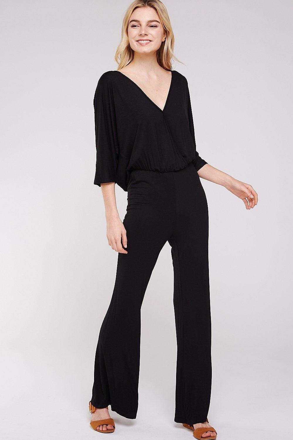 Women's Jumpsuit with Black Deep Plunge V-Neck Cross Over