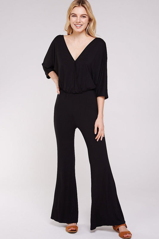 Women's Jumpsuit with Black Deep Plunge V-Neck Cross Over