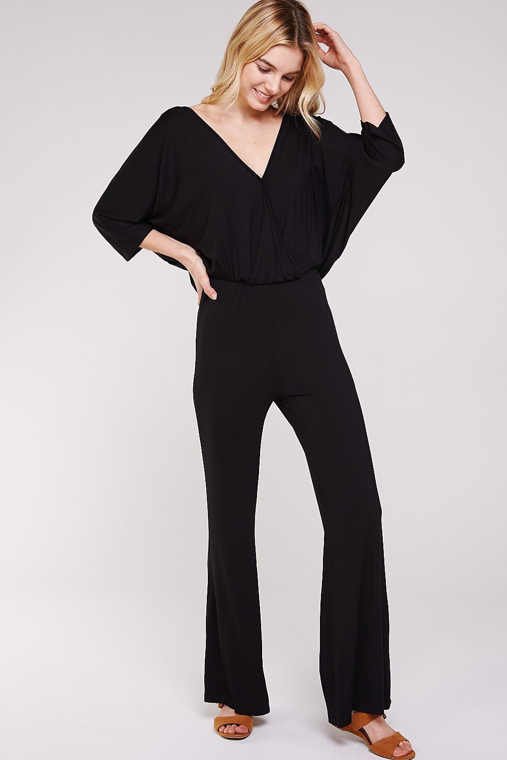 Women's Jumpsuit with Black Deep Plunge V-Neck Cross Over