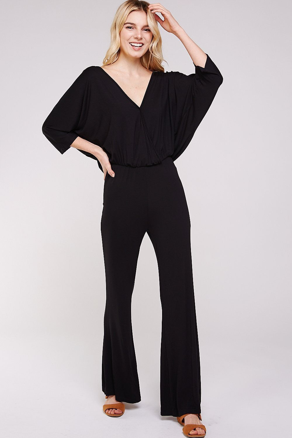 Women's Jumpsuit with Black Deep Plunge V-Neck Cross Over