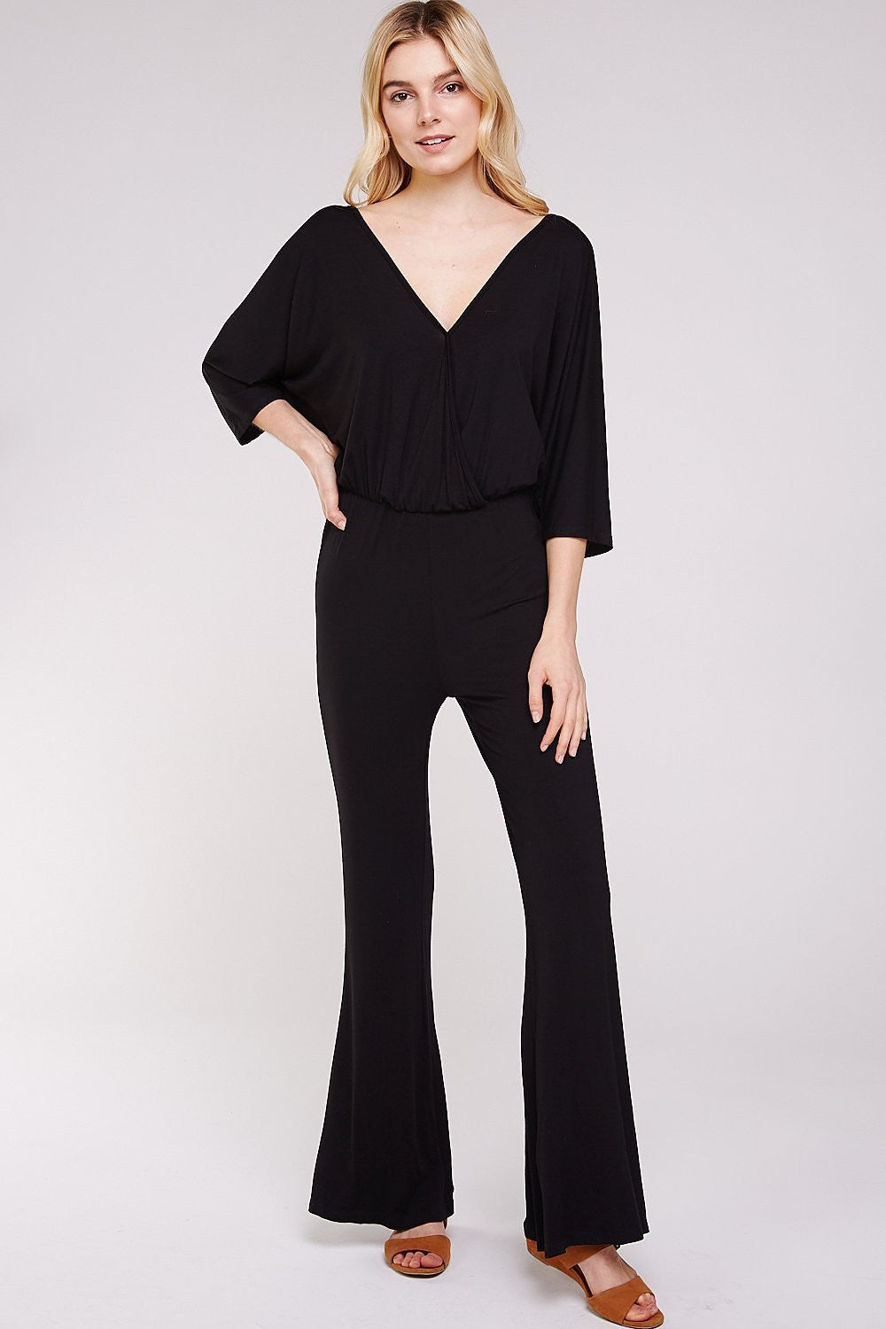 Women's Jumpsuit with Black Deep Plunge V-Neck Cross Over