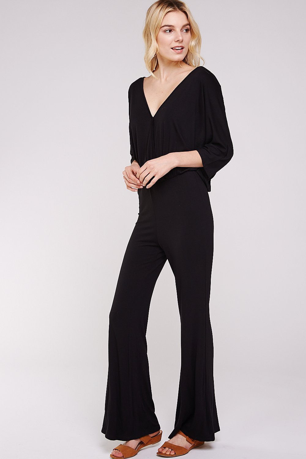 Women's Jumpsuit with Black Deep Plunge V-Neck Cross Over