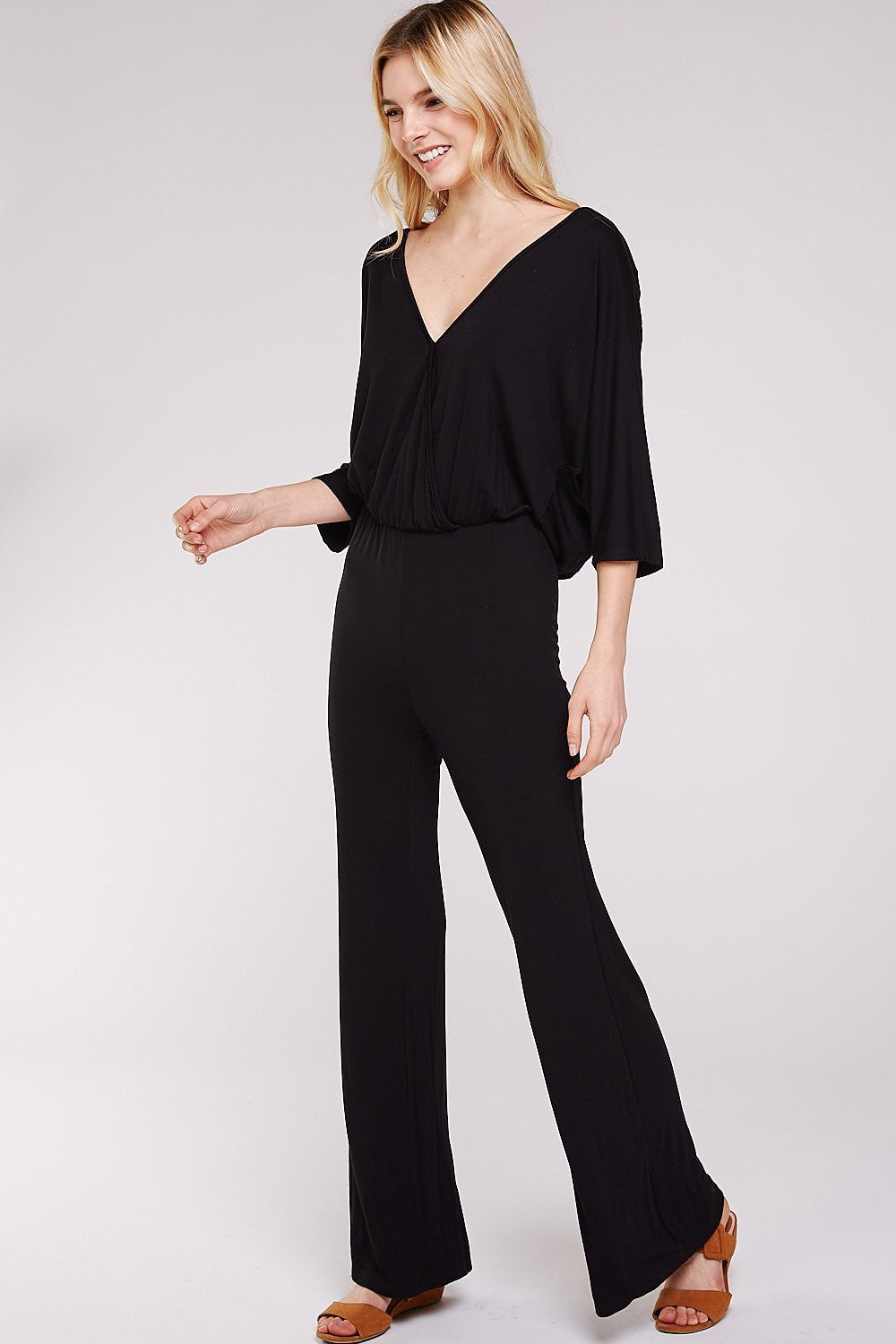 Women's Jumpsuit with Black Deep Plunge V-Neck Cross Over