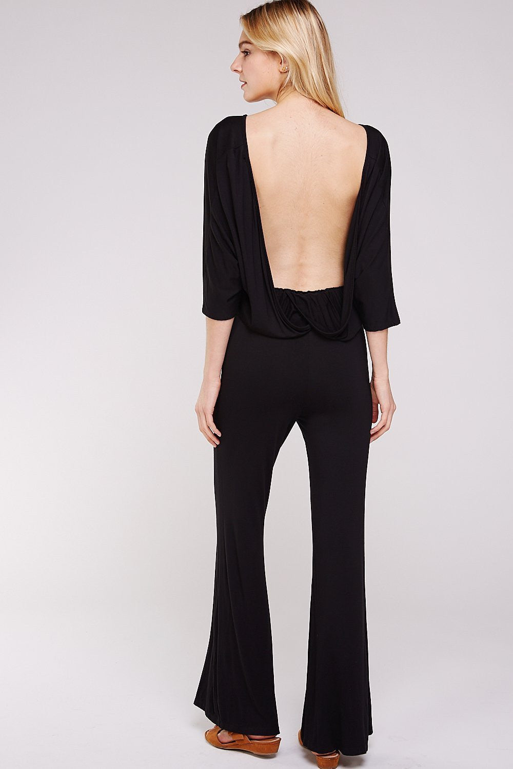 Women's Jumpsuit with Black Deep Plunge V-Neck Cross Over