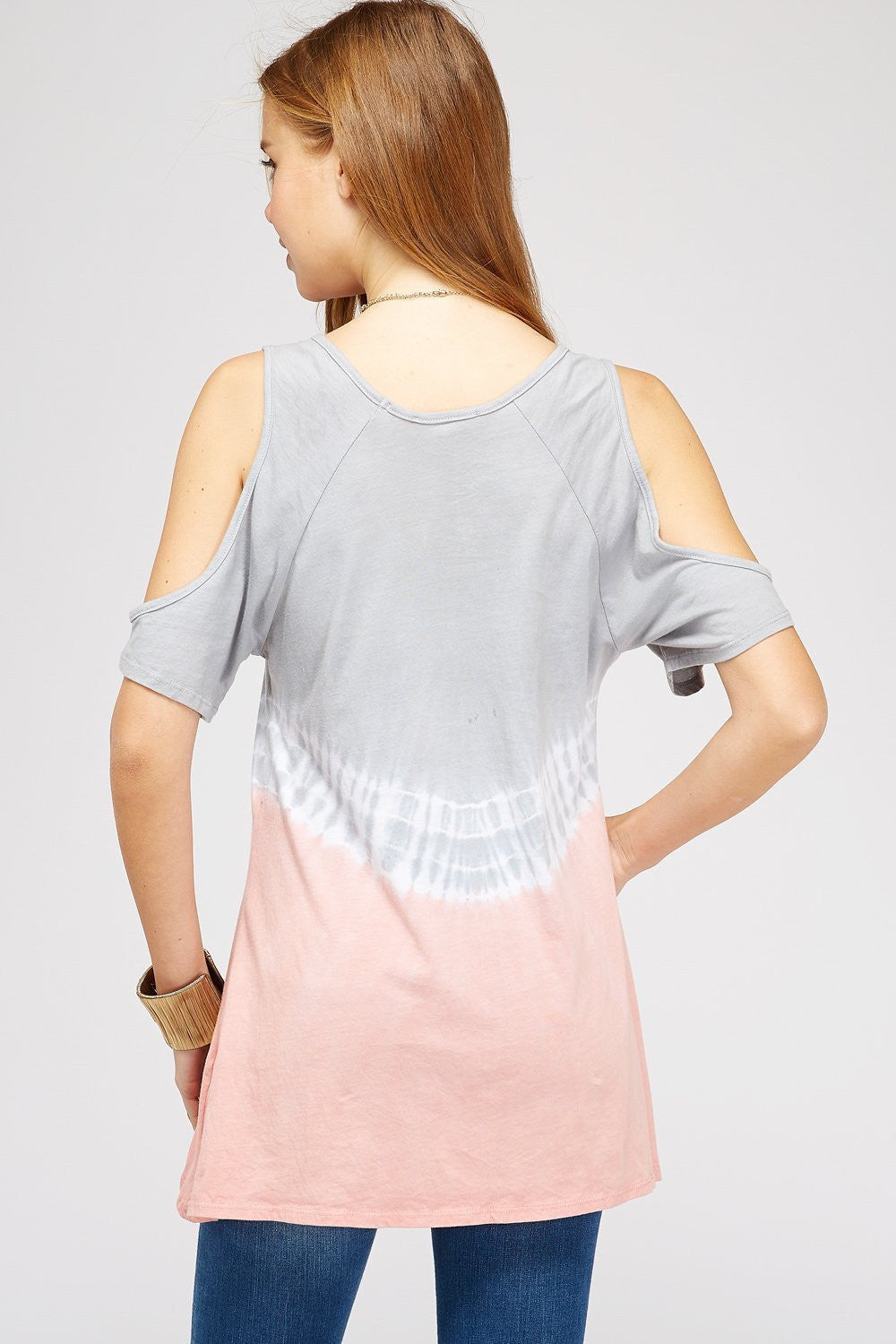 Women's Top - Plus Size Dip Tie Dye Top with Gray & Pink Two tone Bamboo