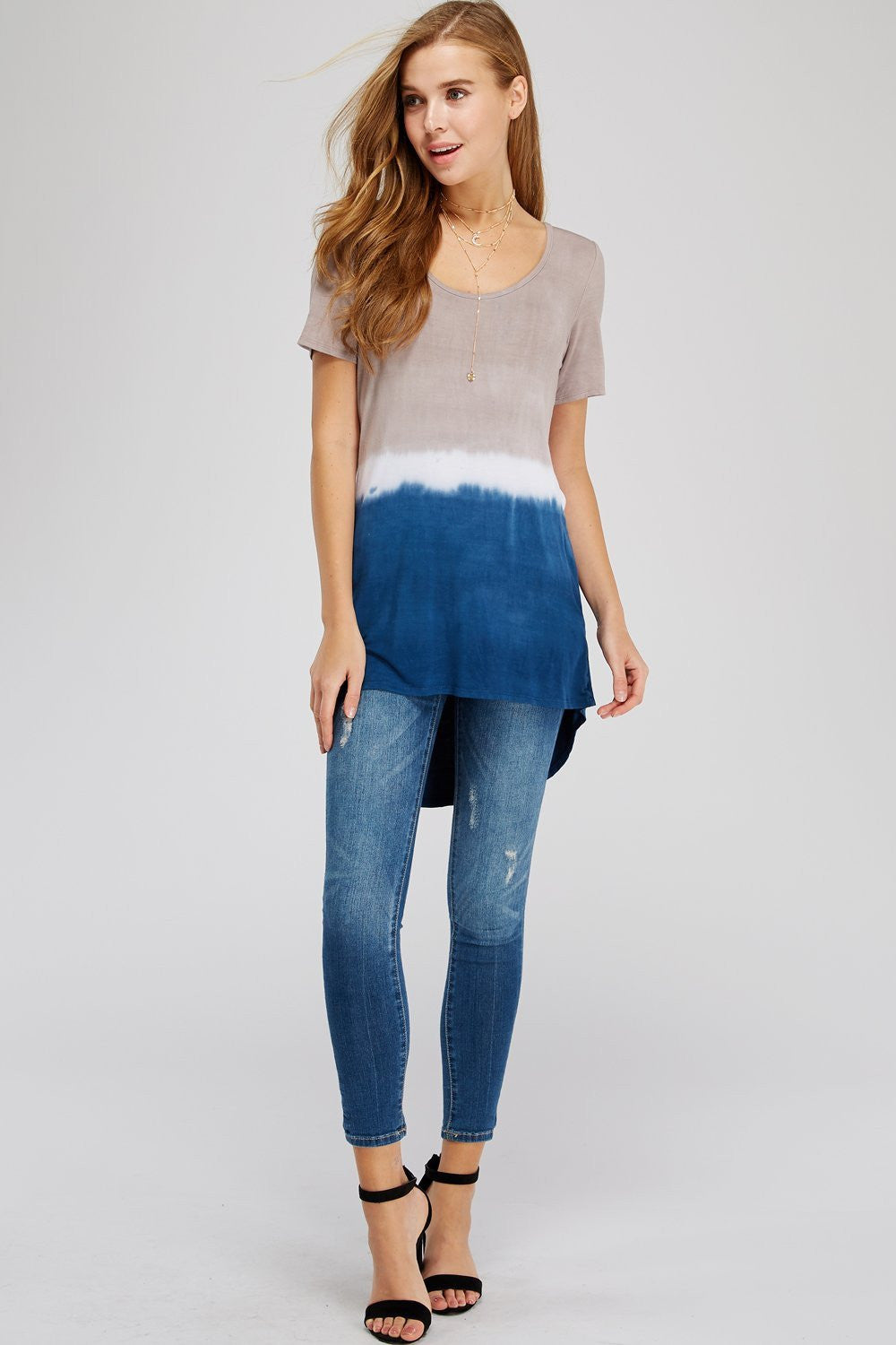 Women's Tie Dye Top - Navy & Mauve Two Tone Dip Dye