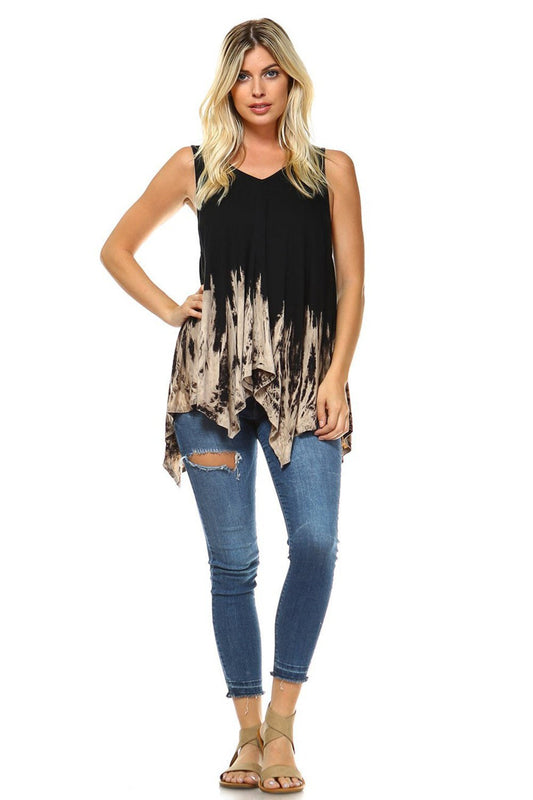 Women's Black & Mocha Rustic Two Tone Tie Dye Tank Tops