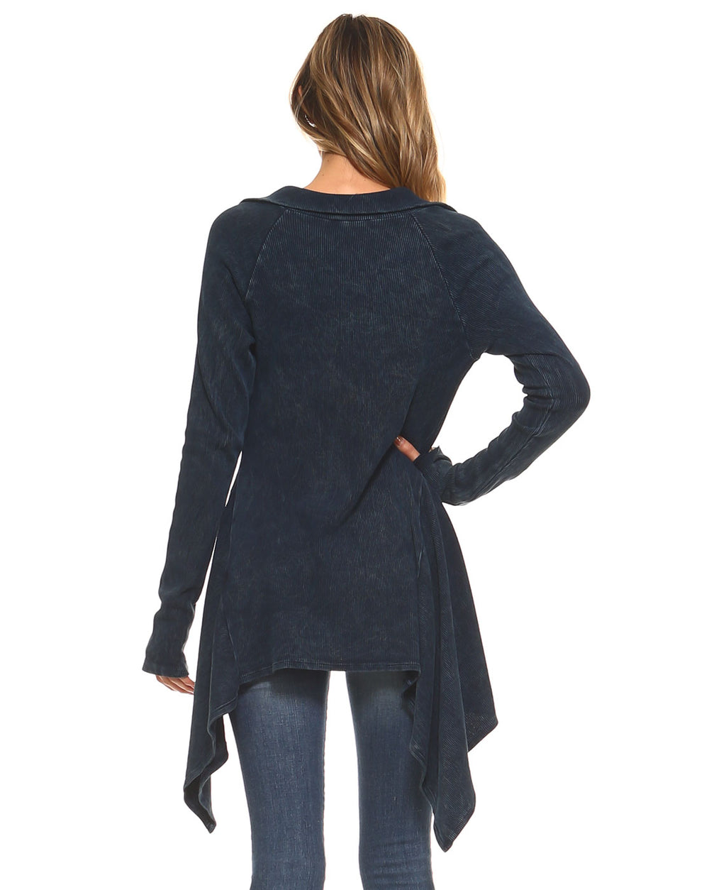 Soft Mineral washed Long sleeve Thermal Tunic Outerwear with Button down Collar