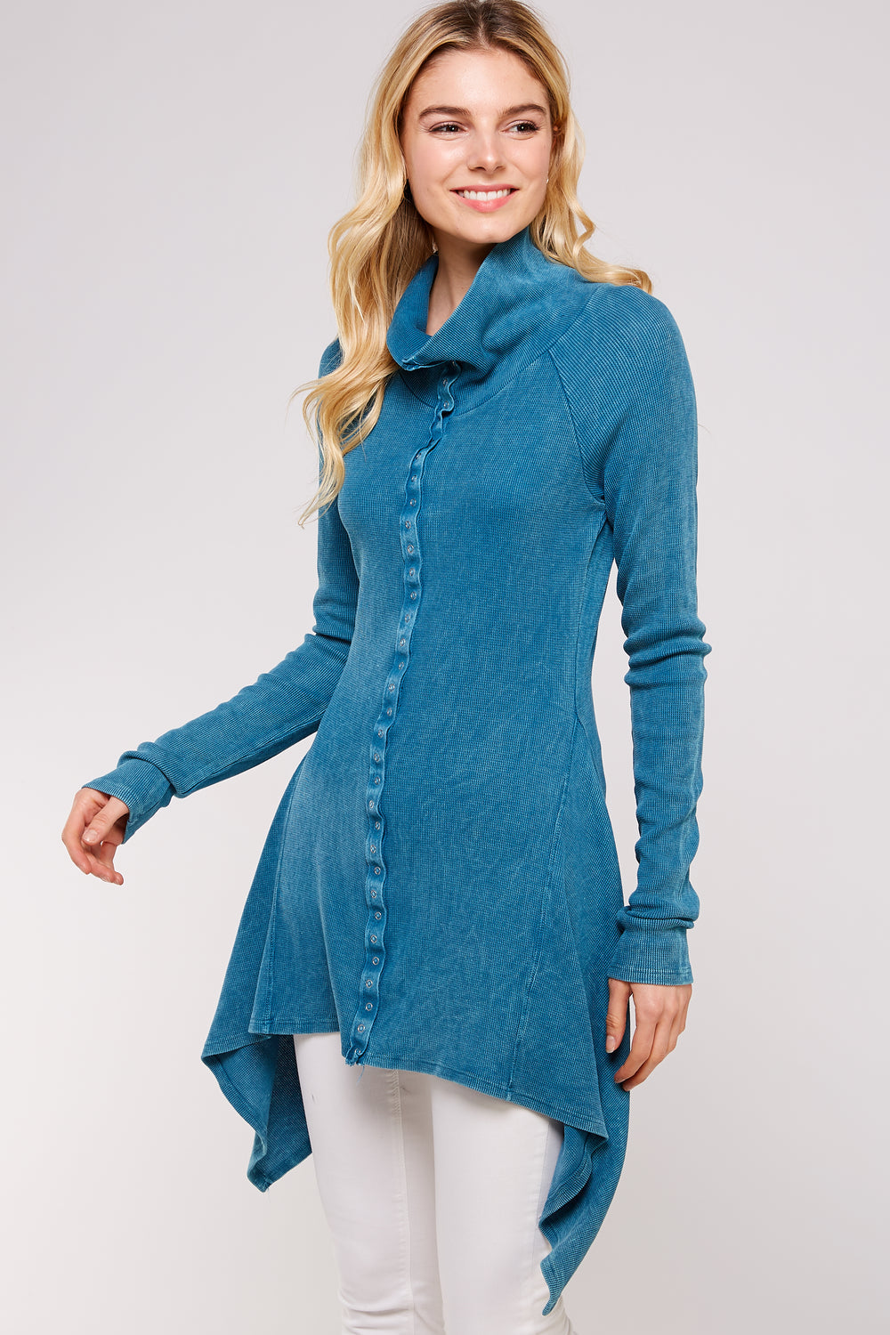 Soft Mineral washed Long sleeve Thermal Tunic Outerwear/Button down Coll