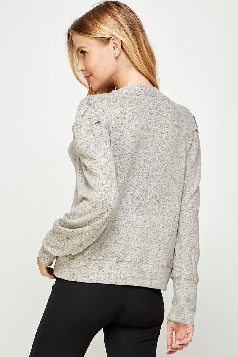 Oatmeal Taupe Super Soft Brushed Hacci Long Sleeve Button Down V-Line Cardigan