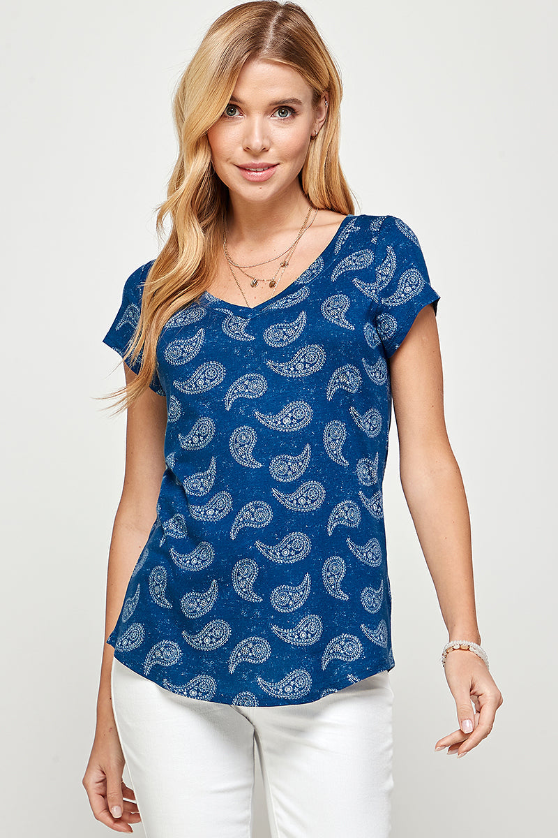 Paisley Blue Neck Tee Women's Top