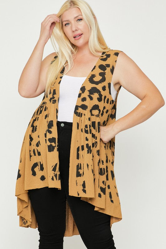 Plus Size Women's Cardigan with Leopard Sublimation Print