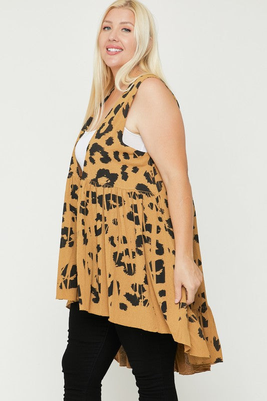 Plus Size Women's Cardigan with Leopard Sublimation Print