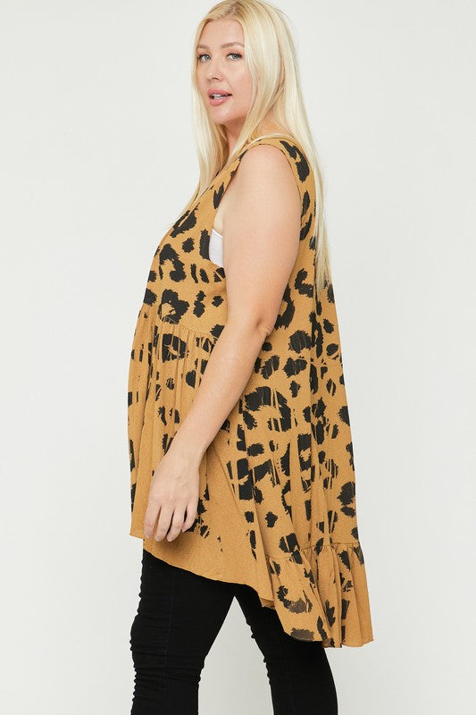 Plus Size Women's Cardigan with Leopard Sublimation Print