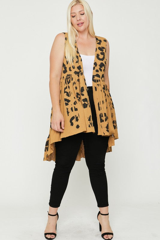 Plus Size Women's Cardigan with Leopard Sublimation Print