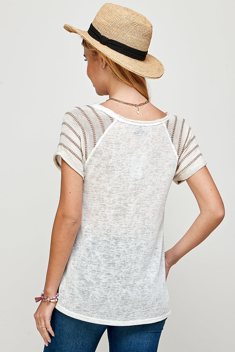 Soft Ivory White Oversized Burnout Tee Stripped With Embellished Graphic Design