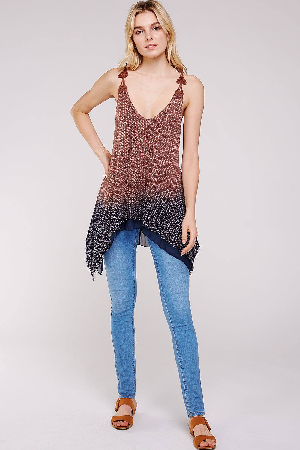 Brown & Charcoal Two Tone Ombre Wash Top for Women