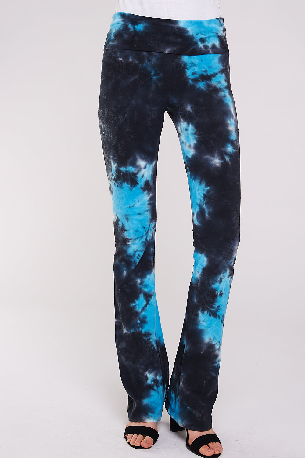 Tie Dye Yoga Pants, Urban X Denim Blue Two Tone Crystal Wave Fold