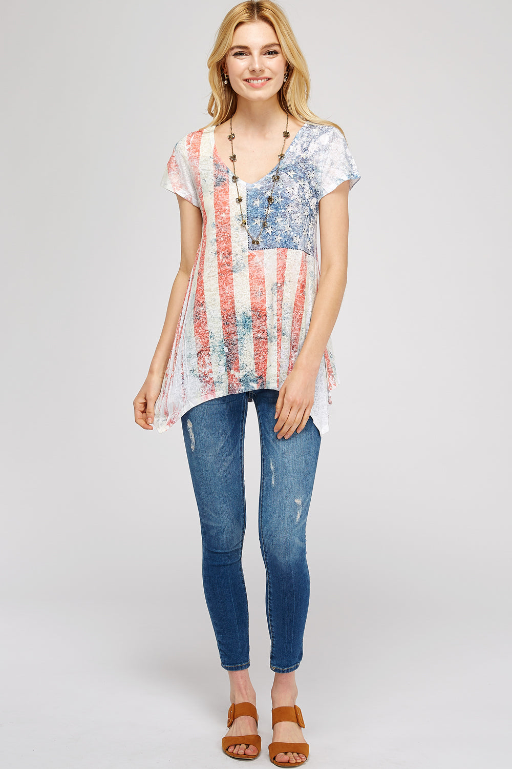 Sublimated American Flag Burnout Tunic Top