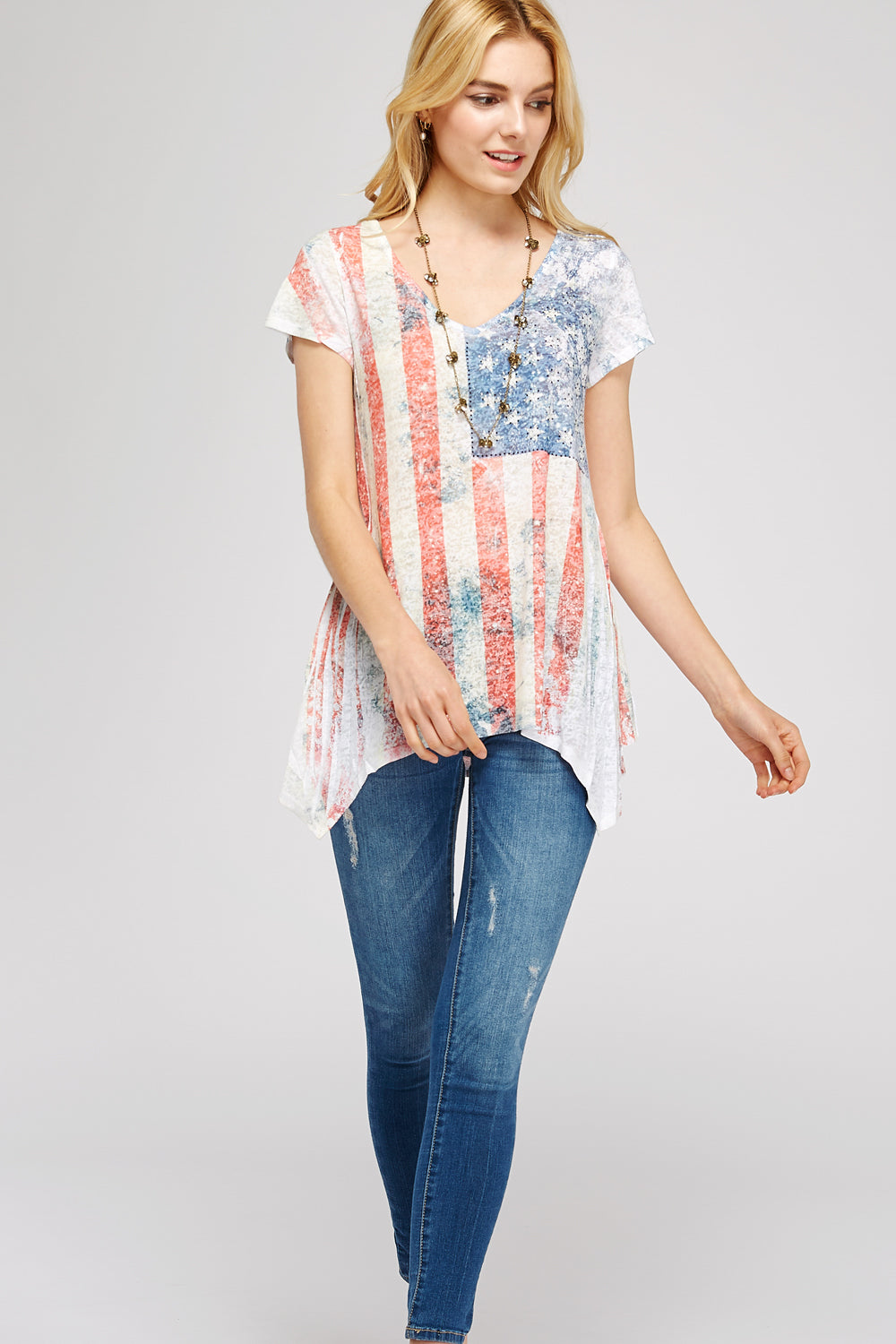 Sublimated American Flag Burnout Tunic Top