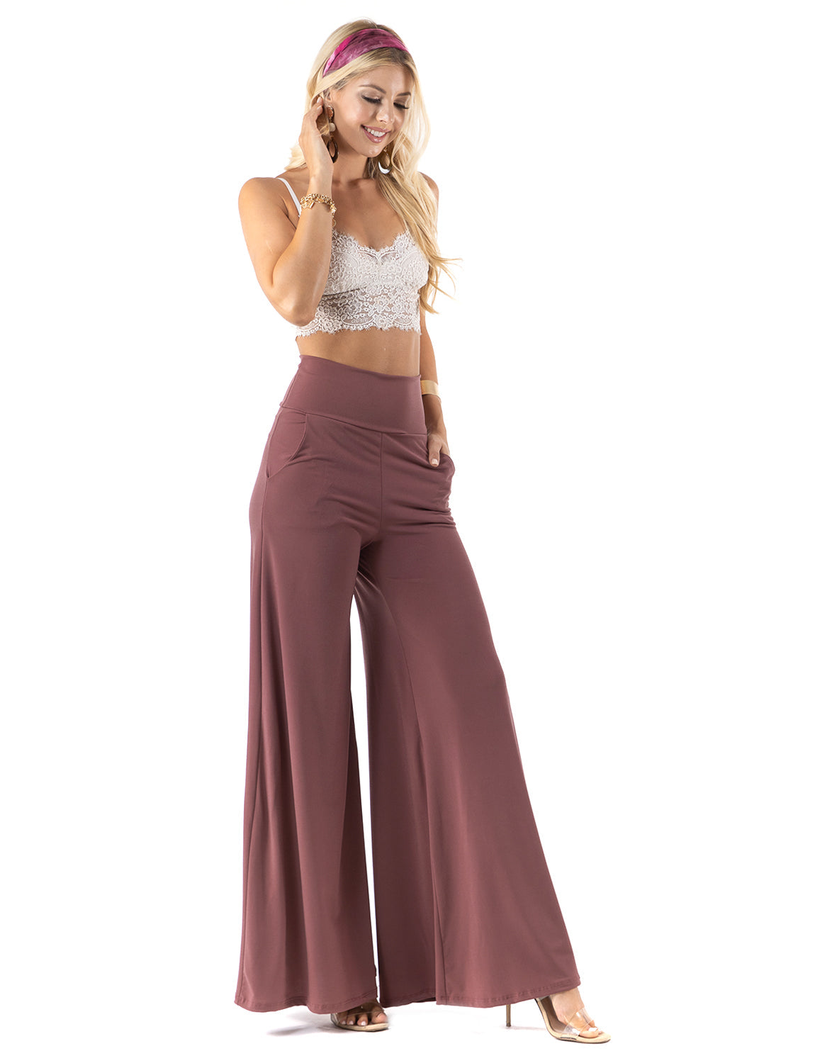 Mauve  - High Waist Solid Palazzo Pants