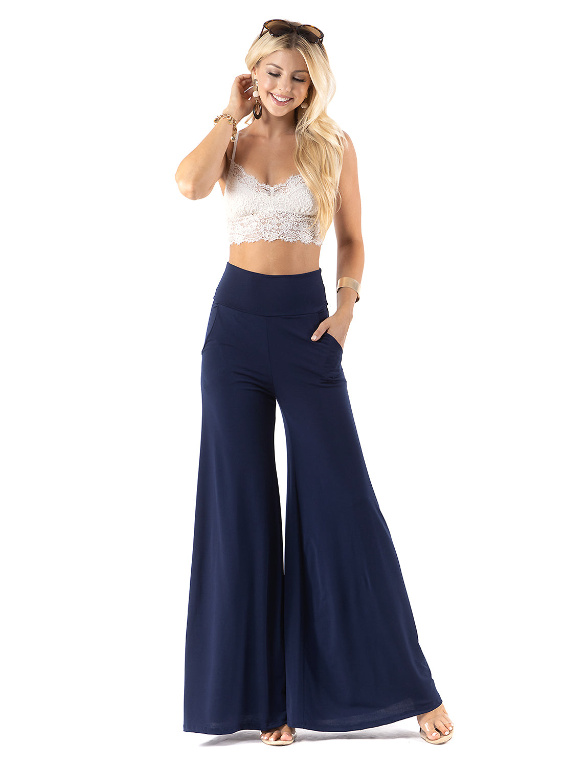 Black - High Waist Solid Palazzo Pants