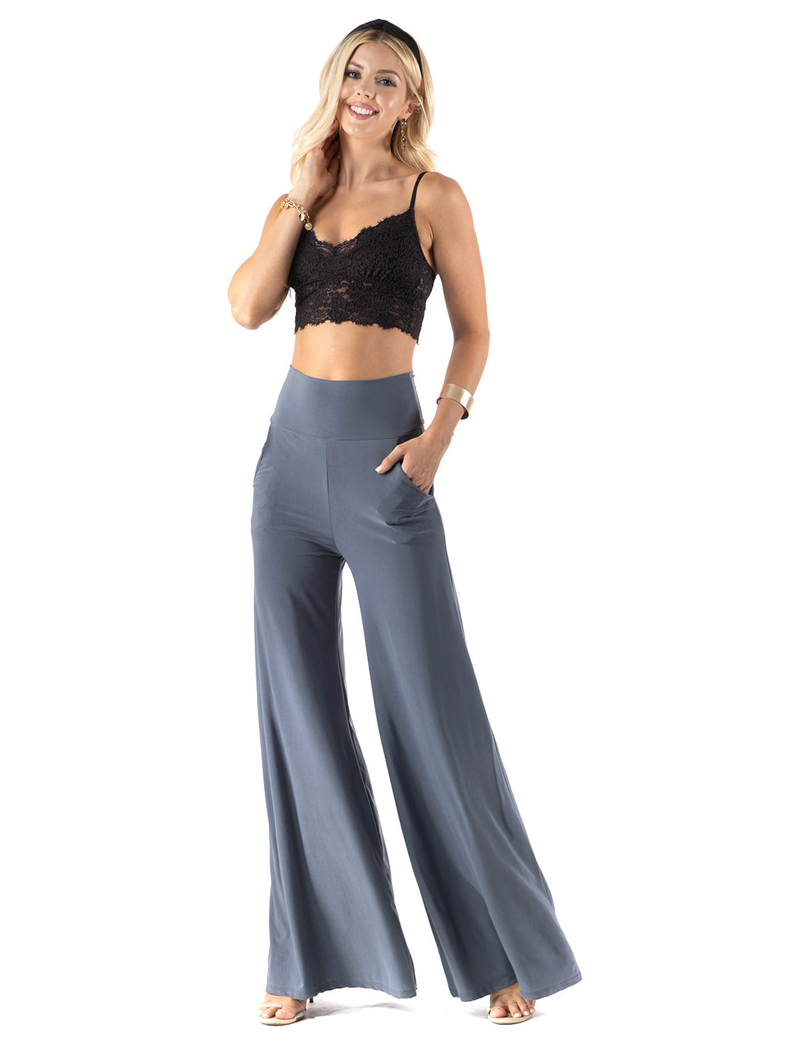 Black - High Waist Solid Palazzo Pants