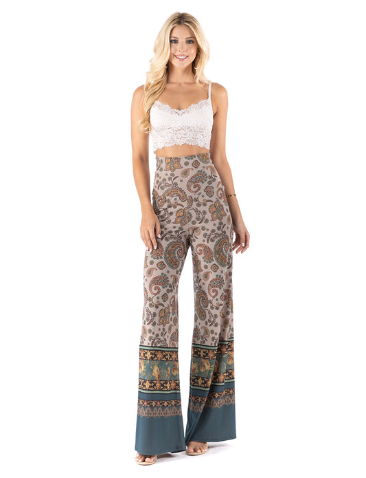 Tan & Floral Paisley High Waist Palazzo Pants