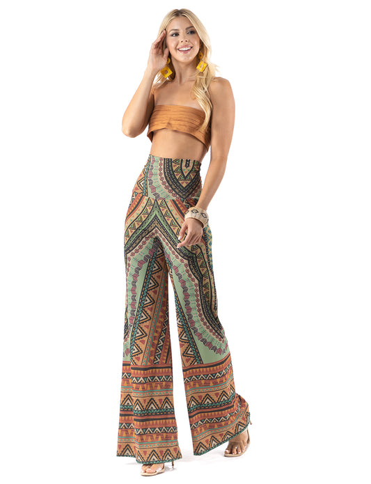 Multicolor Bohemian Style High Waist Palazzo Pants