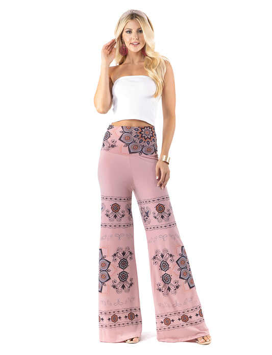 Pink Large Geometric Floral High Waist Palazzo Pants