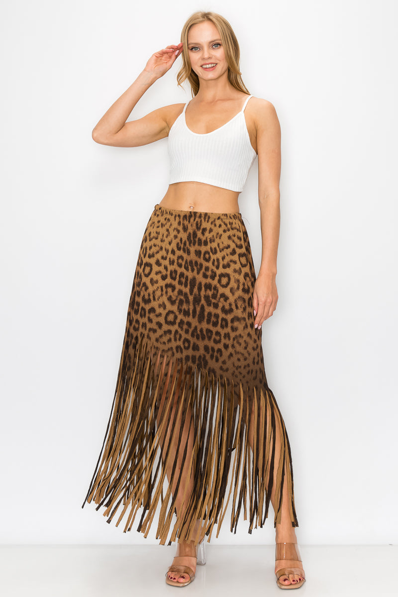 Sublimation Cheetah Printed Women Fringe Skirt