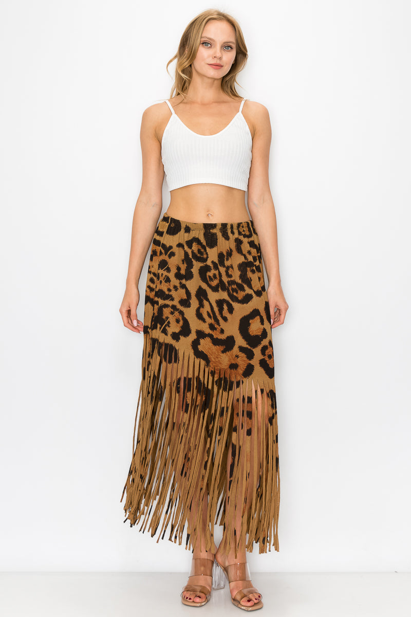 Sublimation Cheetah Printed Women Fringe Skirt