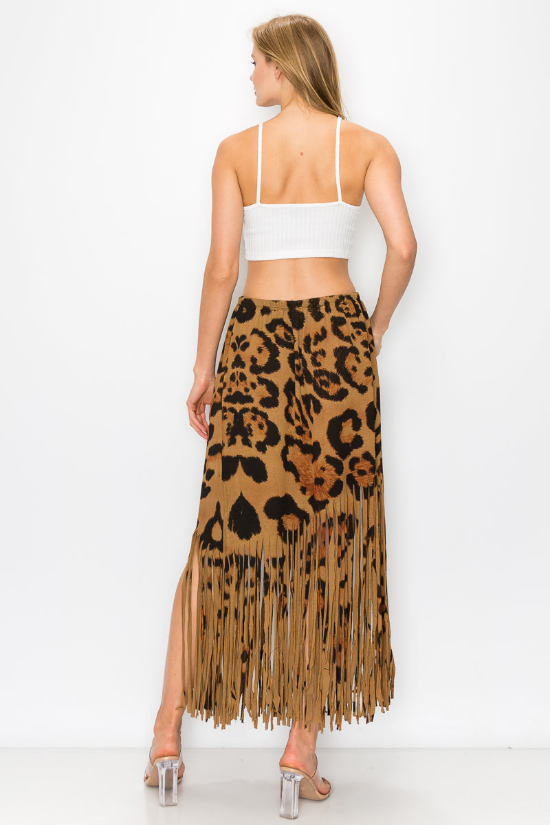 Sublimation Cheetah Printed Women Fringe Skirt