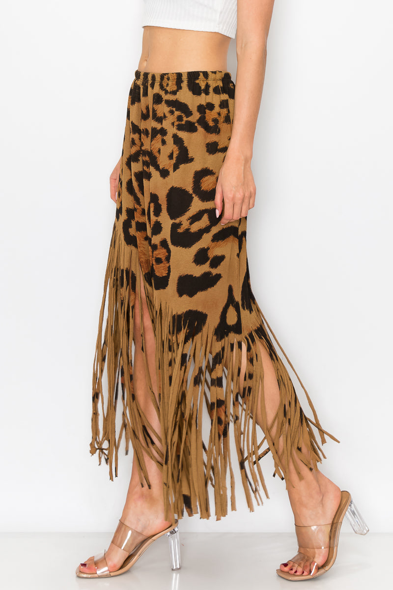 Sublimation Cheetah Printed Women Fringe Skirt