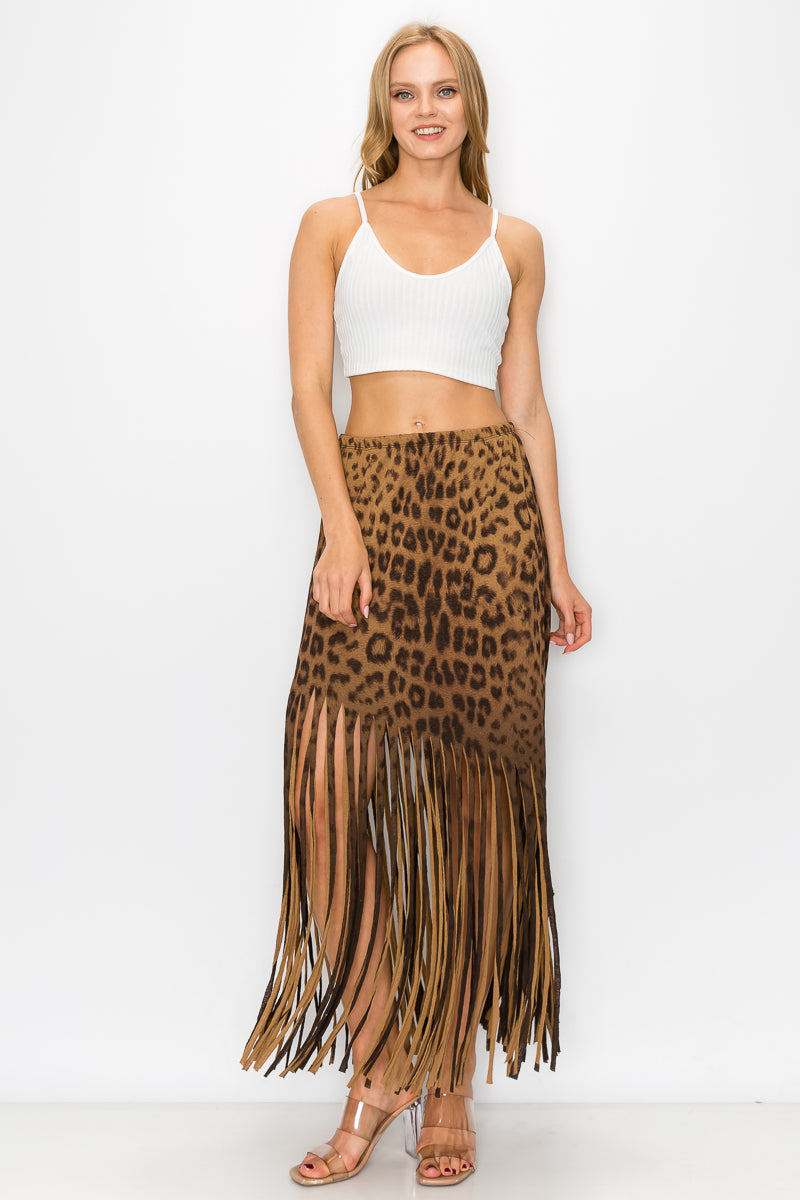 Sublimation Cheetah Printed Women Fringe Skirt