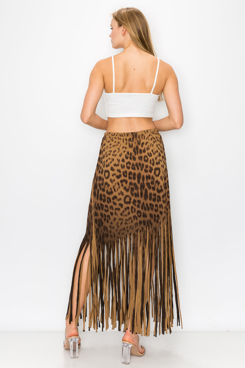 Sublimation Cheetah Printed Women Fringe Skirt