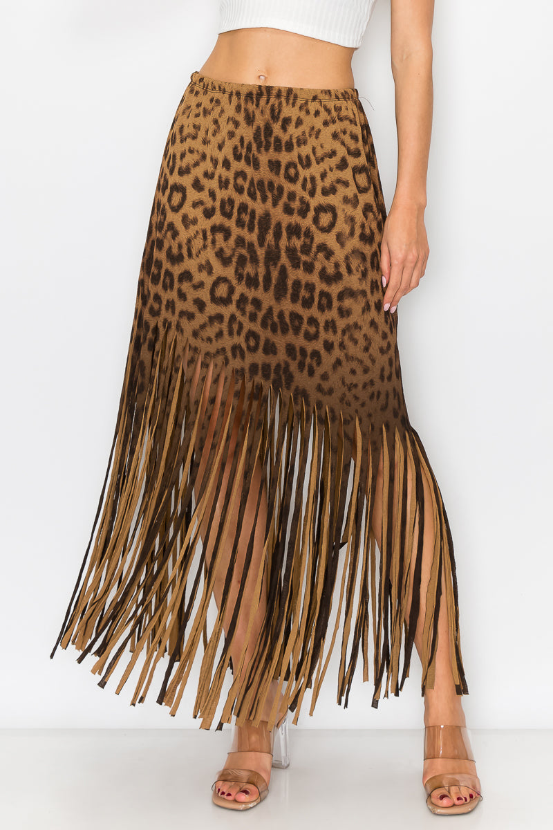 Sublimation Cheetah Printed Women Fringe Skirt