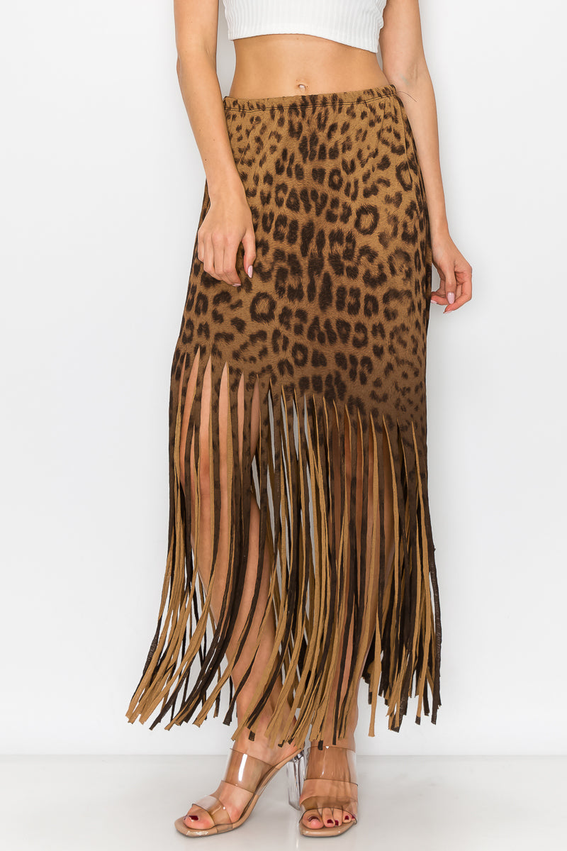 Sublimation Cheetah Printed Women Fringe Skirt