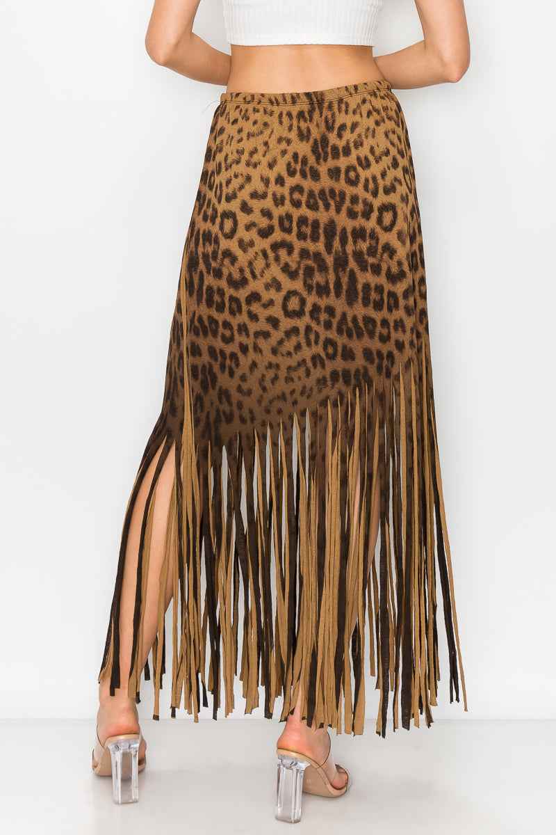 Sublimation Cheetah Printed Women Fringe Skirt