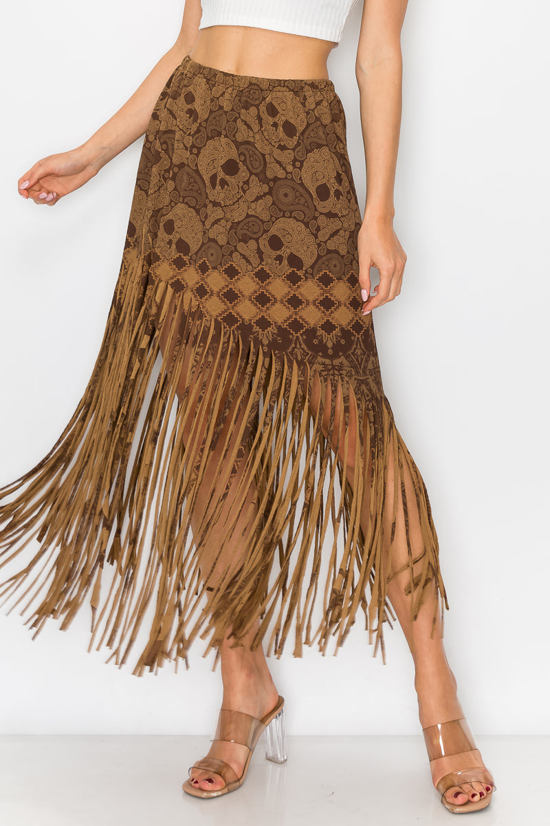 Sublimation Cheetah Printed Women Fringe Skirt